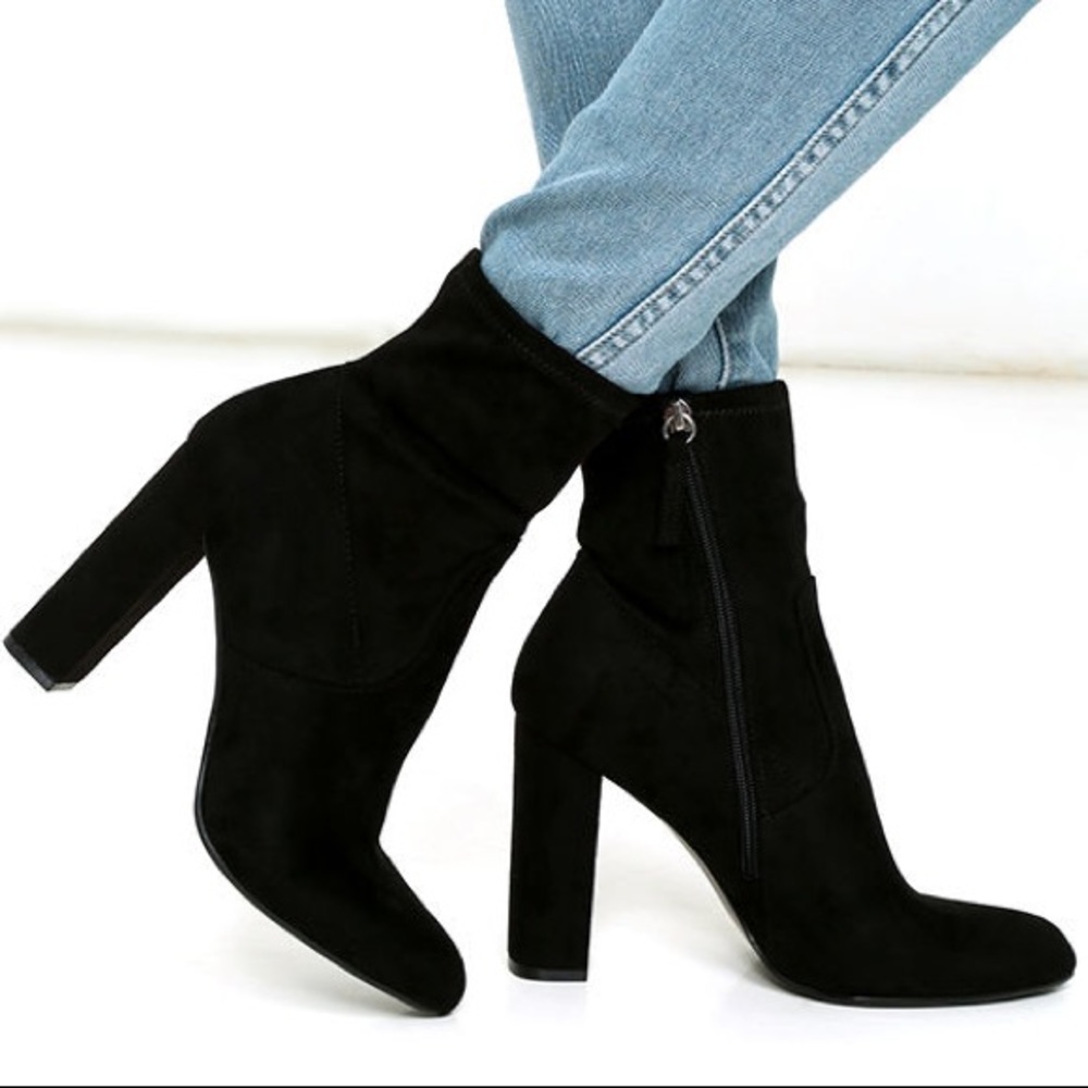 Steve Madden Edit Black Suede High Heel Mid-Calf Boots